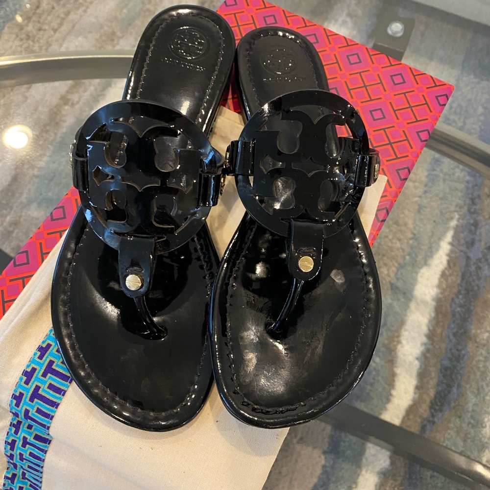 Tory Burch Miller Sandal Black Patent Size 9.5